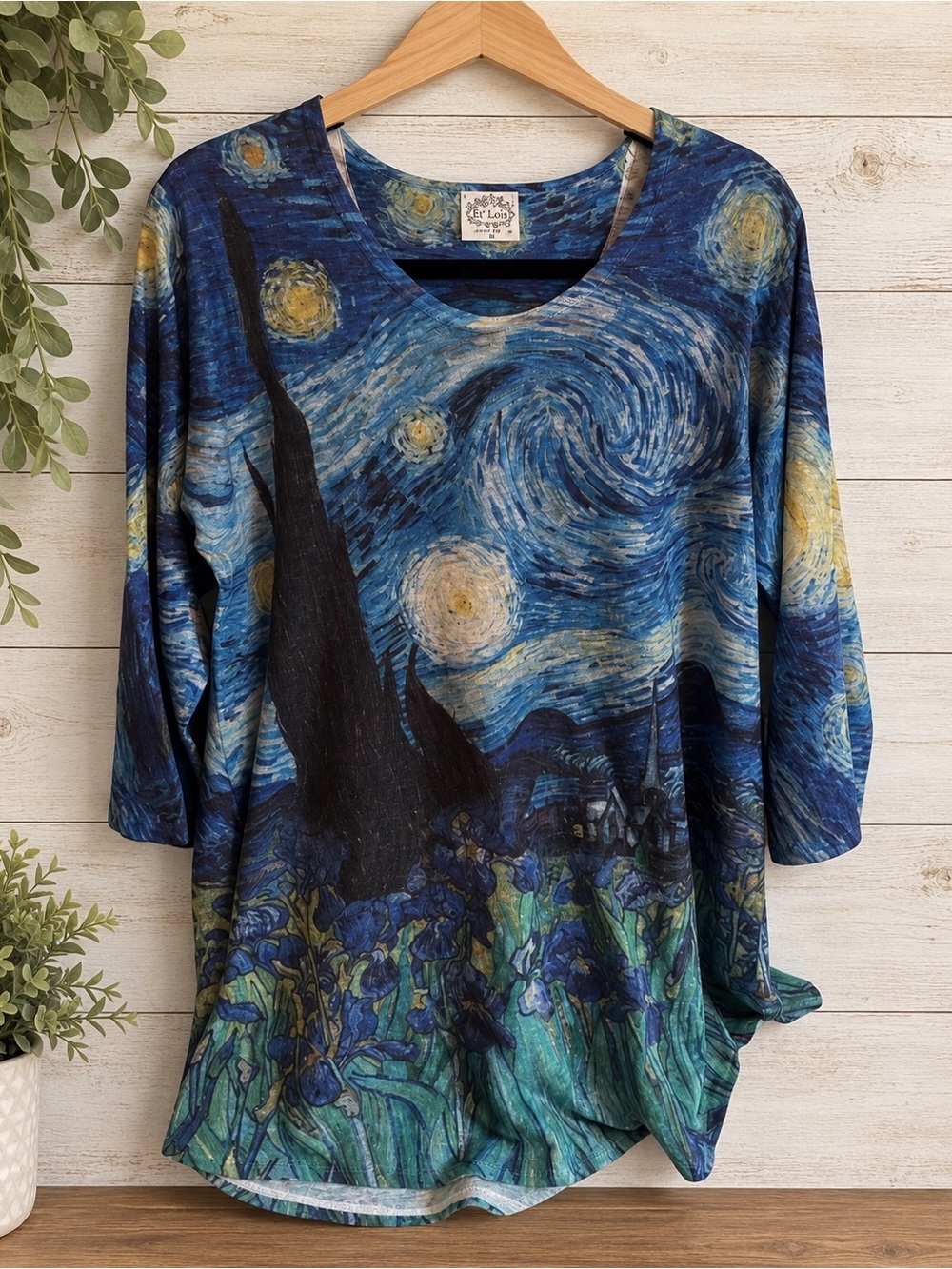 Et’ Lois Starry Night Art Print Tunic Women’s Medium Blue